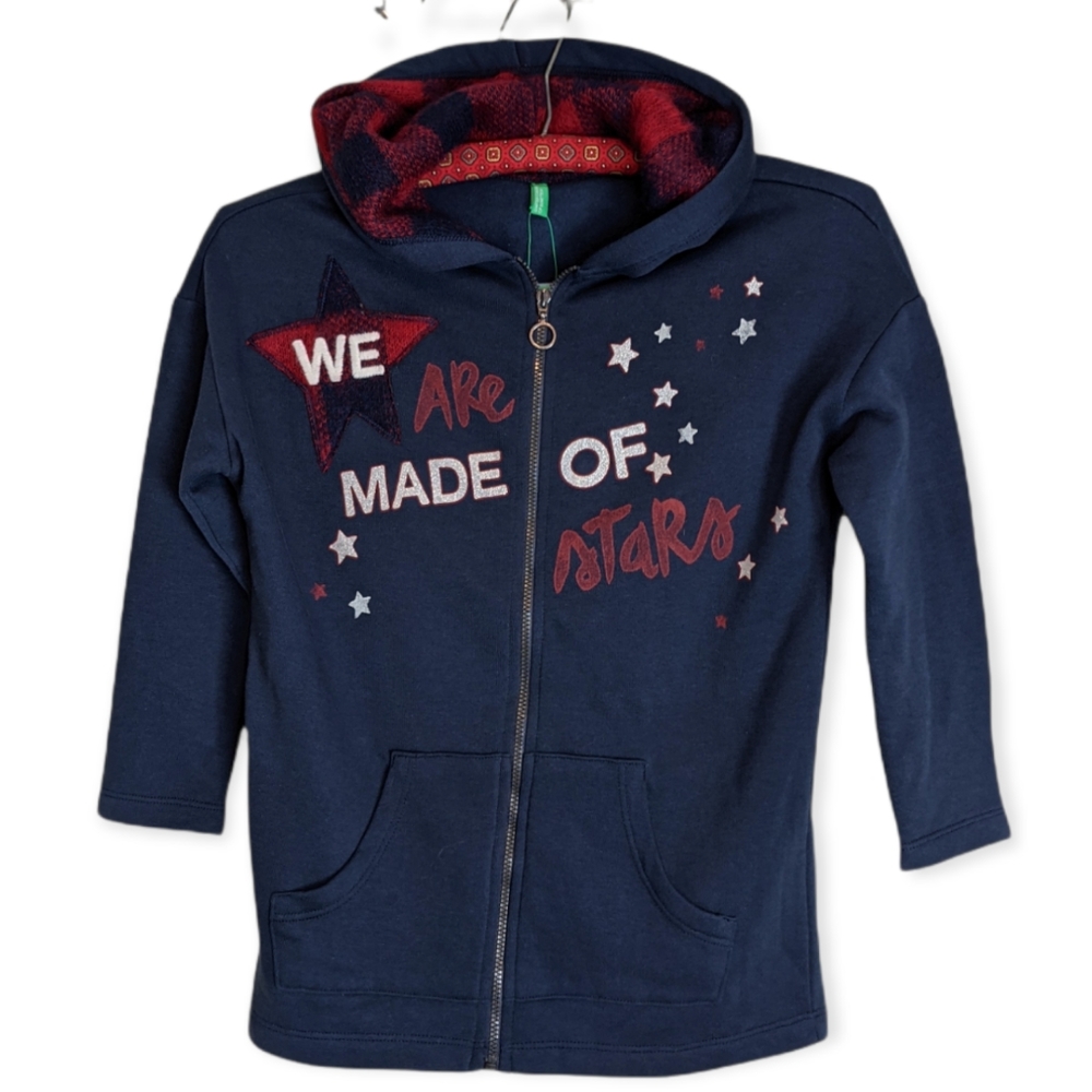 NWT United Colors of Benetton "We Are Made of Stars" Navy Zip-up Hoodie 120cm
